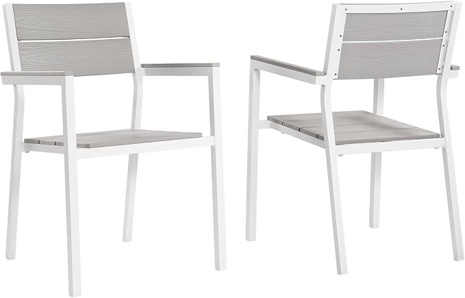 Modway Maine Aluminum Outdoor Patio Two Arm Chairs in White Light Gray by Modway