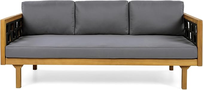 Merax Outdoor 3 Seater Daybed, Acacia Wood Patio Day Bed Couch Sofa - Image 6