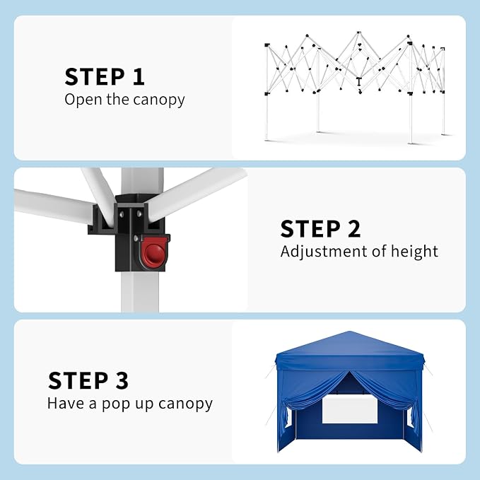 10x10 Pop Up Canopy Tent with 4 SideWalls, Easy Up Canopy with 3 Adjustable - Image 4