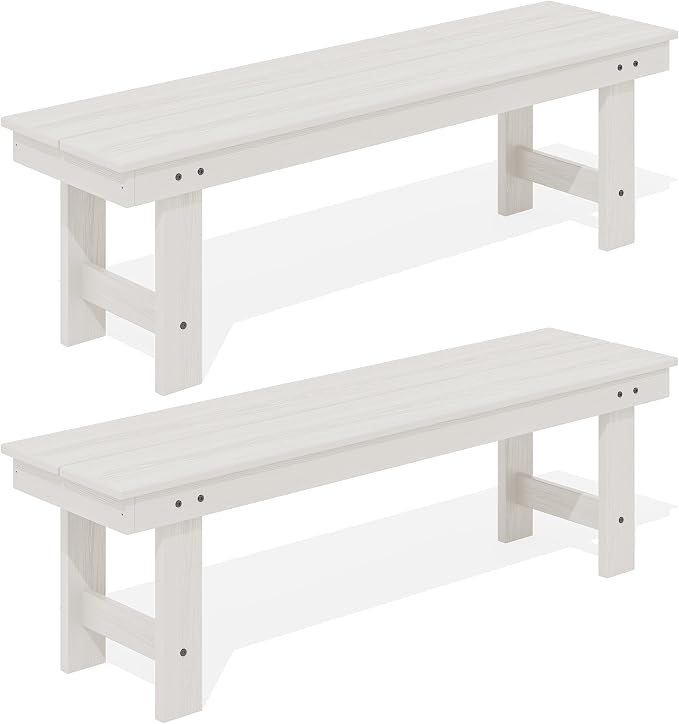 SERWALL 2-Person Outdoor Bench Backless, HDPE Outdoor Benches Weatherproof by SERWALL