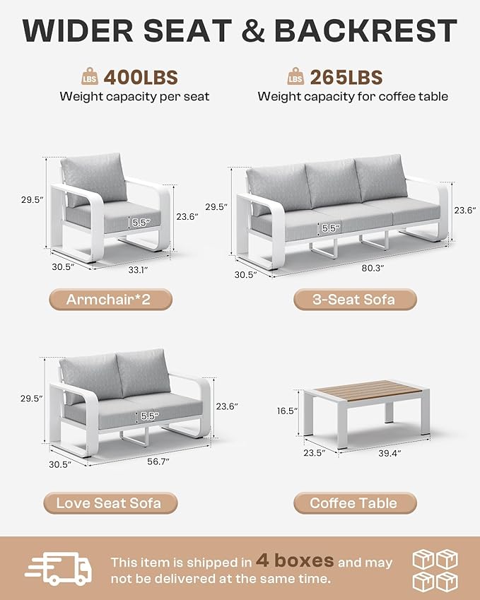 Aluminum Outdoor Patio Couch, 3 Seats Oversized Patio Sofa - Image 8