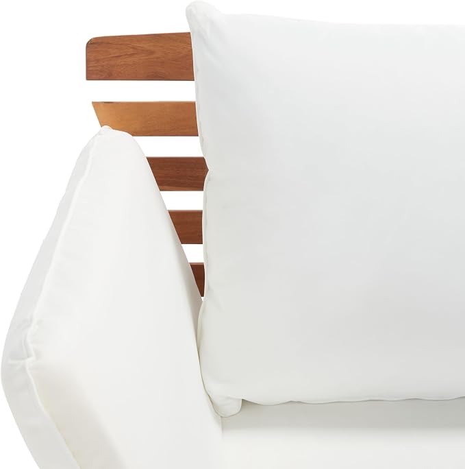 SAFAVIEH Outdoor Collection Emely Natural Acacia Wood/Beige Cushion Expandable - Image 6