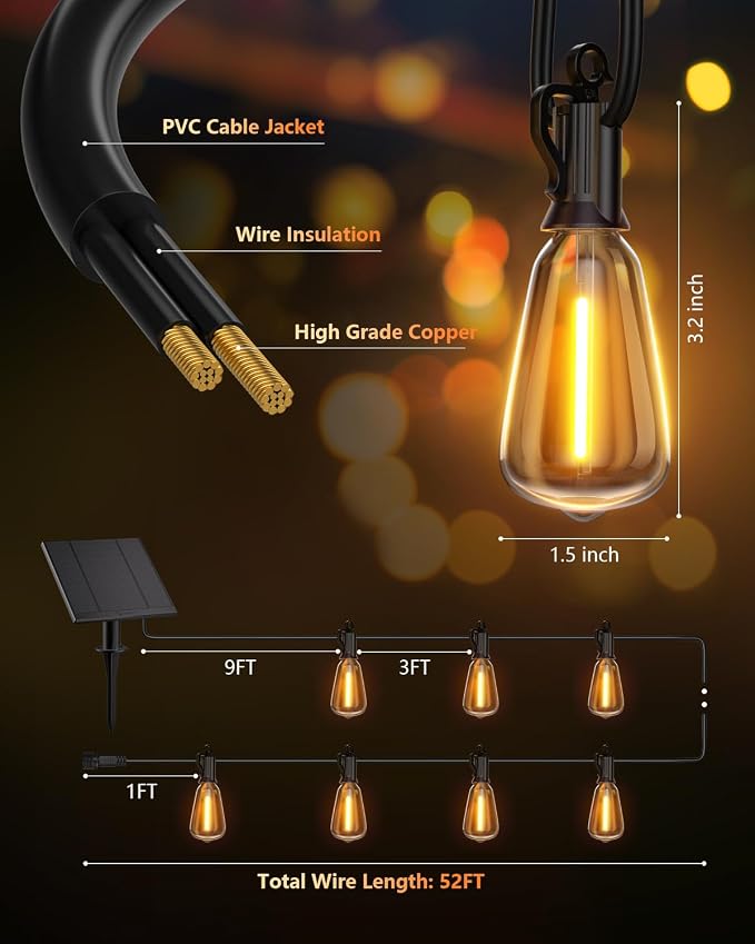 Brightown 52FT Solar String Lights Outdoor Waterproof - Image 6