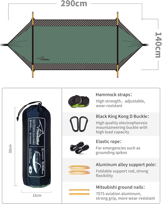 Camping Hammock Tent with Mosquito Net and Sunshade, Extra Large - Image 7