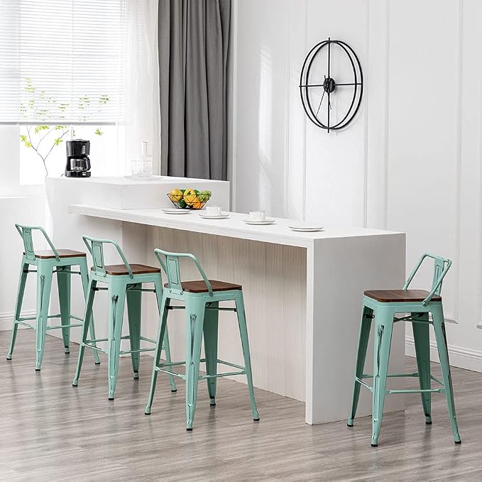 Andeworld Bar Stools Set of 4 Counter Height Stools Industrial Metal Barstools - Image 3