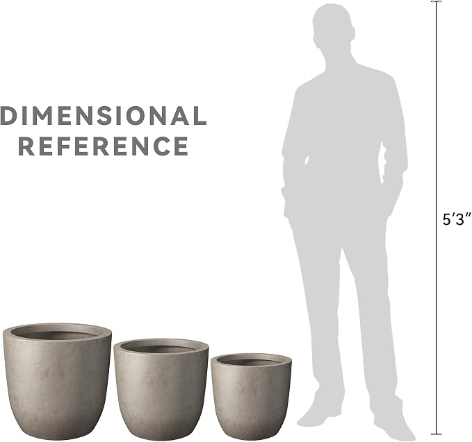 Kante 20", 13.4" Dia Round Concrete Planters, Outdoor Indoor Modern Decorative - Image 10