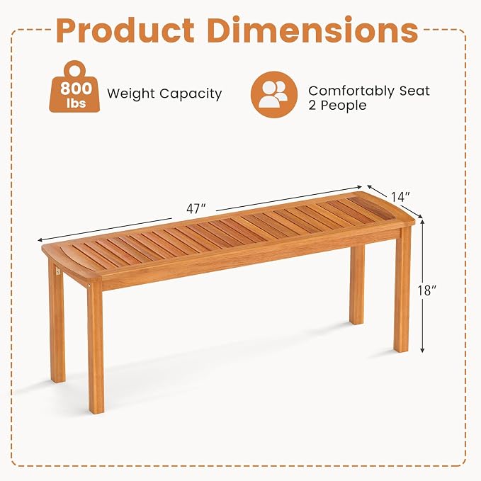 Tangkula Acacia Wood Outdoor Bench, Backless Wooden Garden Bench, Farmhouse - Image 3