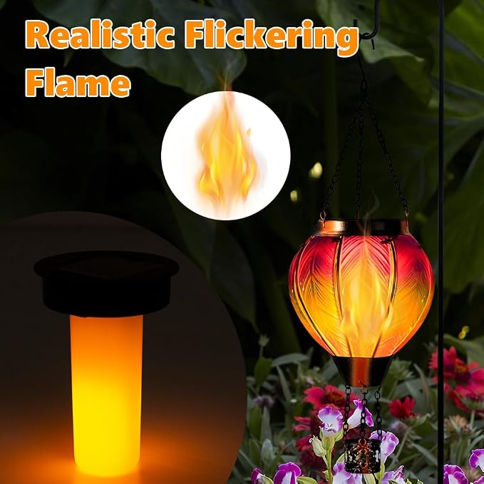 DREAMSOUL Hot Air Balloon Solar Lantern, Glass Outdoor Lantern Hanging Solar - Image 6