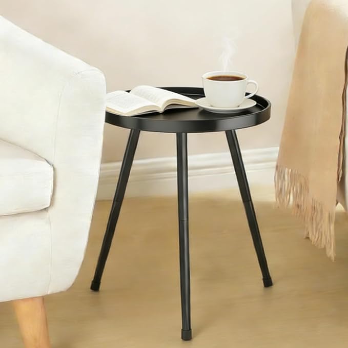 Small Round Side Table Metal End Table Outdoor Black Side Table Mid-Century - Image 5