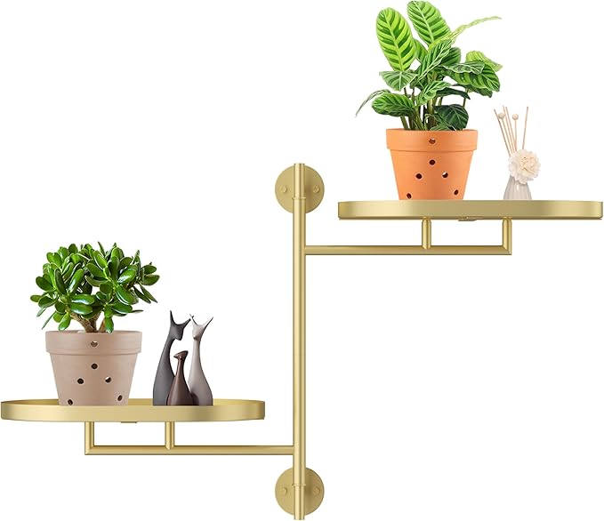 Rotating Window Shelves for Multiple Plants Indoor, 2-tier Metal Corner golden by YFFSRJDJ