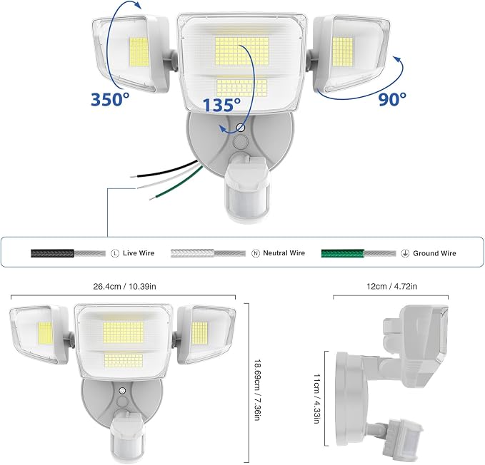 Onforu 90W 10000LM LED Motion Sensor Outdoor Lights, 4-Head Dusk to Dawn - Image 8