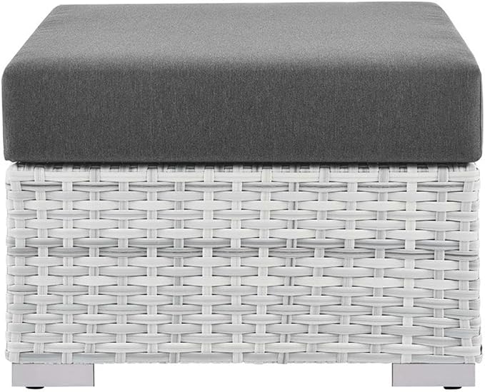 Modway Convene Wicker Rattan Outdoor Patio Ottoman in Light Gray Charcoal - Image 4