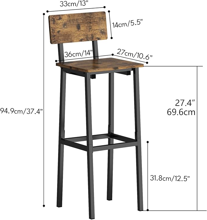 GILLAS Set of 2 Bar Stools, Tall Bar Stool - Image 2