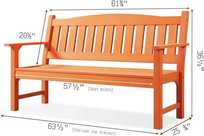 Psilvam 3-Person Outdoor Memorial Bench, All-Weather Poly Lumber Garden Bench - Image 3