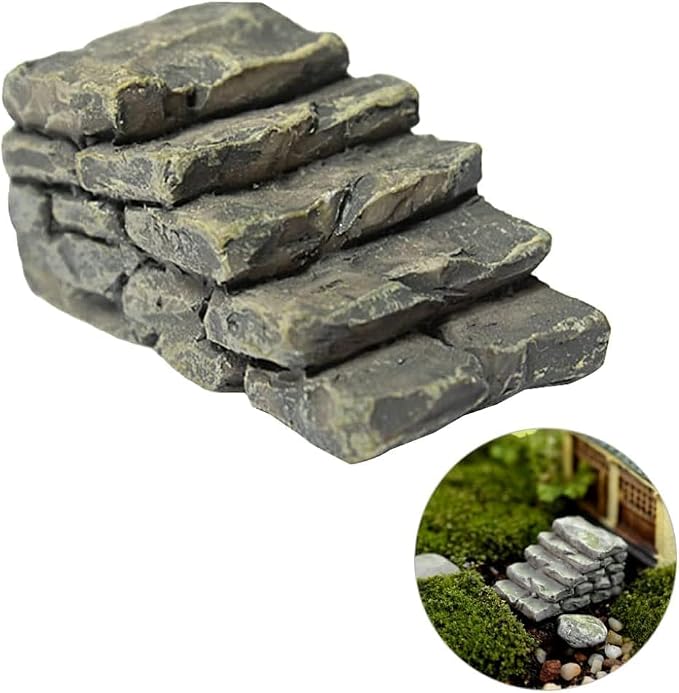 Miniature Garden Bridge with Stone Steps, Resin Fairy Ornament, Outdoor Bonsai - Image 3