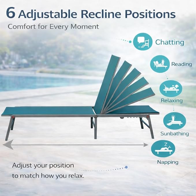 Kozyard 2-Pack Outdoor Lounge Chairs, Foldable Aluminum Frame Patio Chaise - Image 4