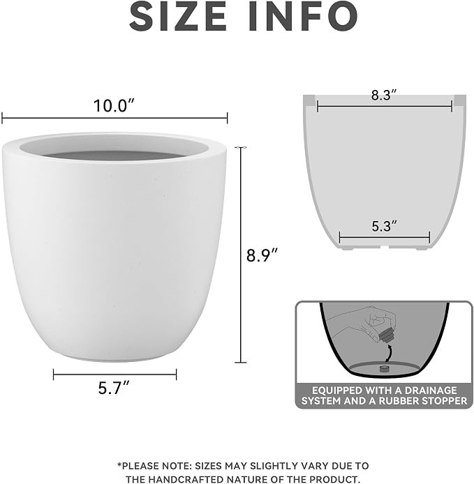 Kante 10 Inch Dia Round Concrete Planter, Indoor Outdoor Large Plant Pot - Image 2