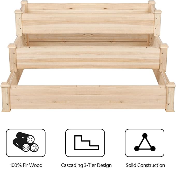 Yaheetech 3 Tier 47 x 47 x 22in Raised Garden Bed Horticulture Outdoor Elevated - Image 8
