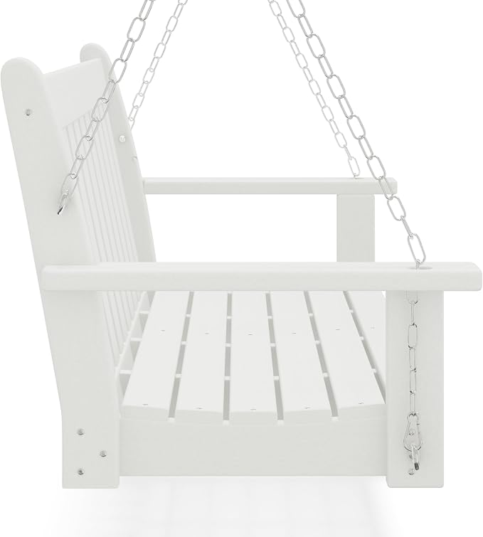 COSTAELM Paradise Outdoor Patio HDPE Hanging Front Porch Swing Bench - Image 3
