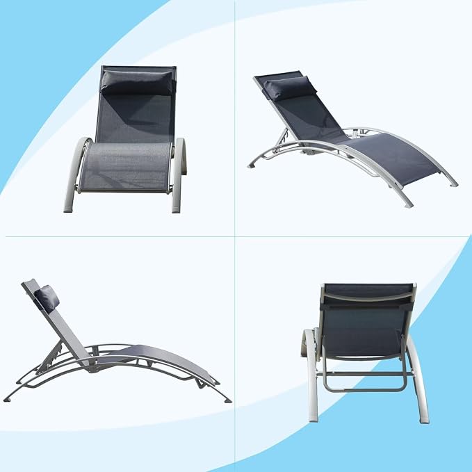 Domi Pool Lounge Chairs Set of 2, Adjustable Aluminum Outdoor Chaise Lounge - Image 8