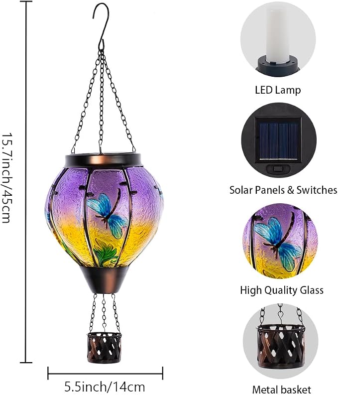 Starsoul Dragonfly Hot Air Balloon Solar Lantern Outdoor Glass Hanging Hot Air - Image 5