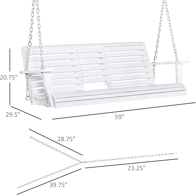 5 Ft Wooden Porch Swing with Flip Cup Holder, Swing Chair Bench with Hanging - Image 3