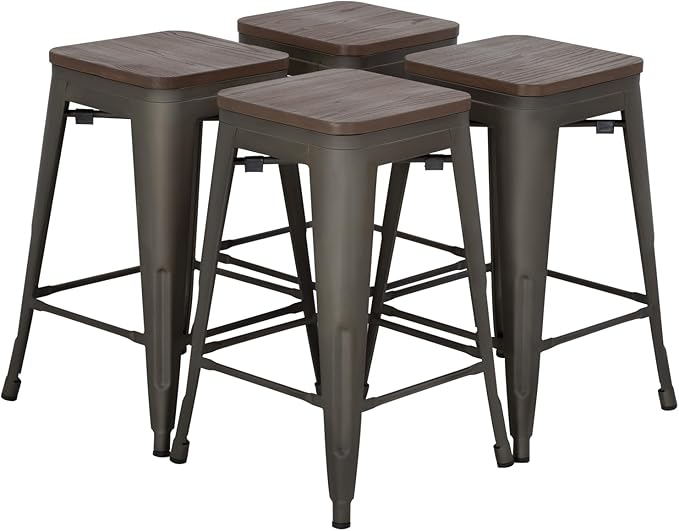 FDW Metal Bar Stools Set of 4 Counter Height Bar Stools 24 Inches Industrial by FDW