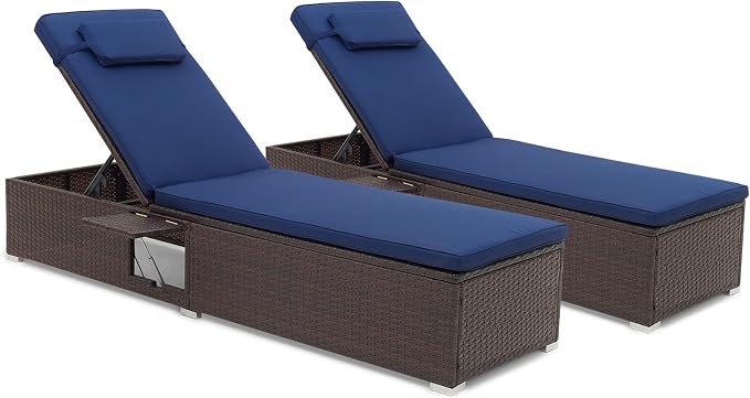 Tangkula Patio Chaise Lounge Set of 2, Outdoor Rattan Lounge Chair by TANGKULA