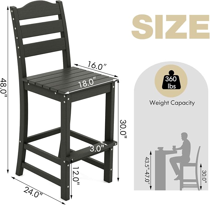 Giantex Outdoor HDPE Bar Stool, Patio Tall Bar Chair - Image 3