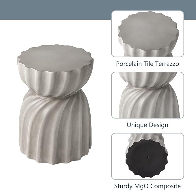 COSIEST Outdoor Side Table, 2 Pieces Concrete Contemporary Lightweight Side - Image 4