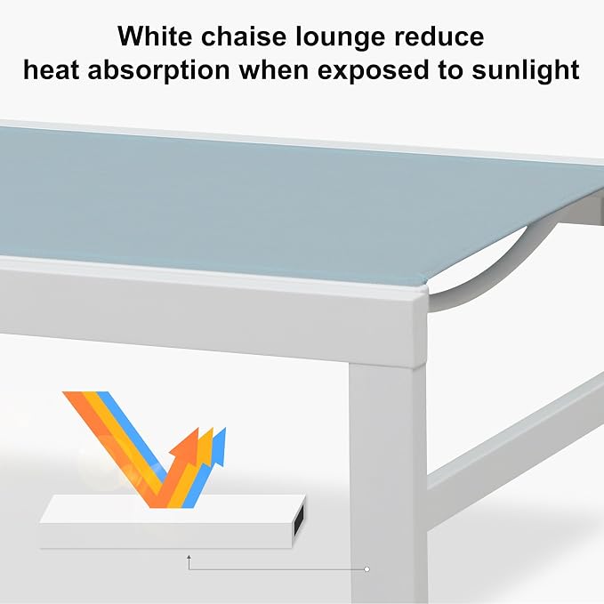 PURPLE LEAF Outdoor Chaise Lounge Chairs Set of 2 White Aluminum Lounge Chair - Image 4