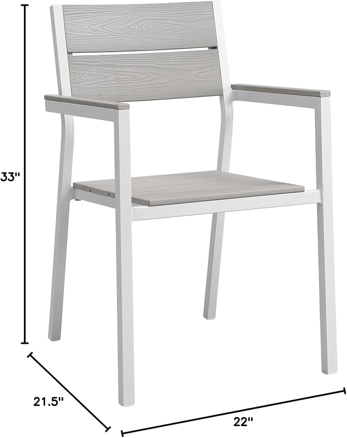 Modway Maine Aluminum Outdoor Patio Two Arm Chairs in White Light Gray - Image 2