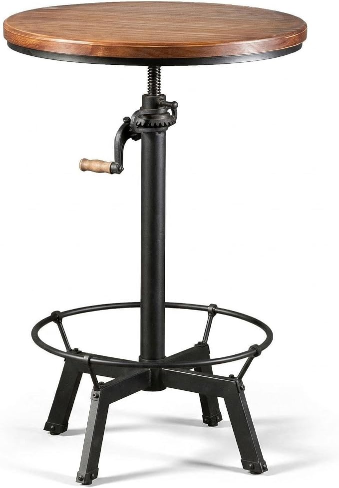 Topower Industrial Pub Table 23.65" Round Wood Top Adjustable Height 33.5"-39.4" by Topower