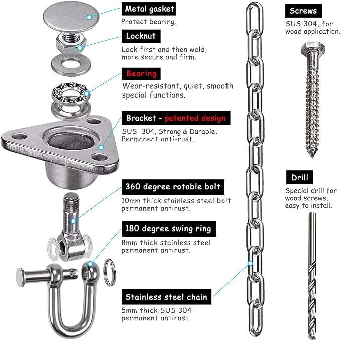 IOH Silent Bearing Swing Hanger Hammock Chair Hanging Kit - Image 5