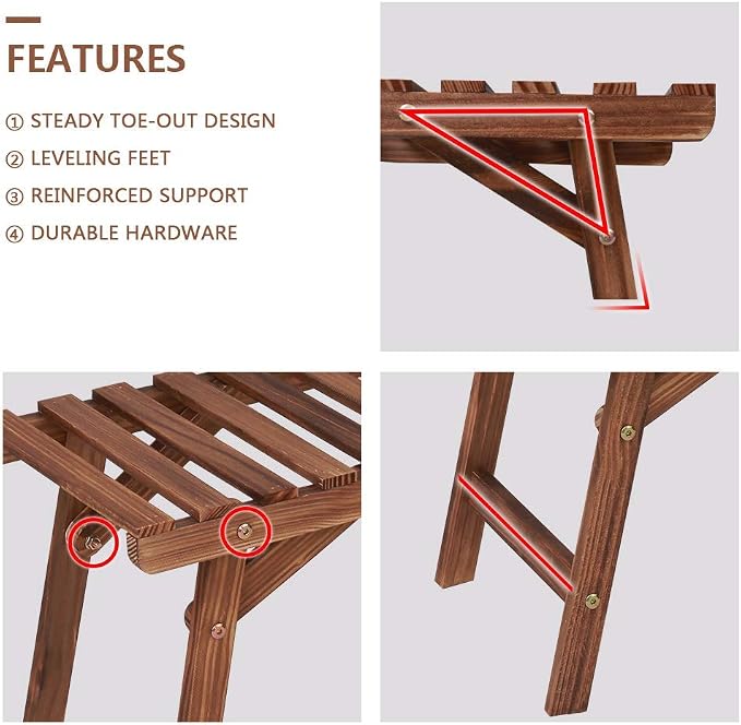 Ufine Freestanding 3 Tier Ladder Shelf Wood Plant Stand Indoor Outdoor Plant - Image 6