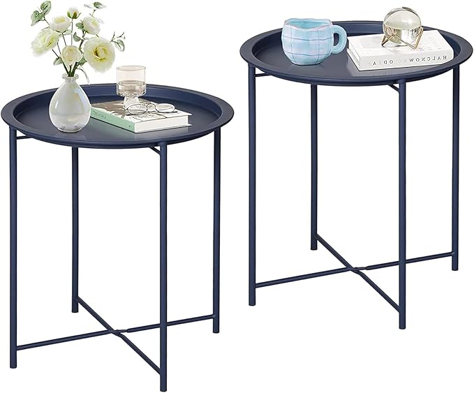 VECELO Side/End Table, Folding Round Metal Anti-Rust and Waterproof Outdoor or by VECELO