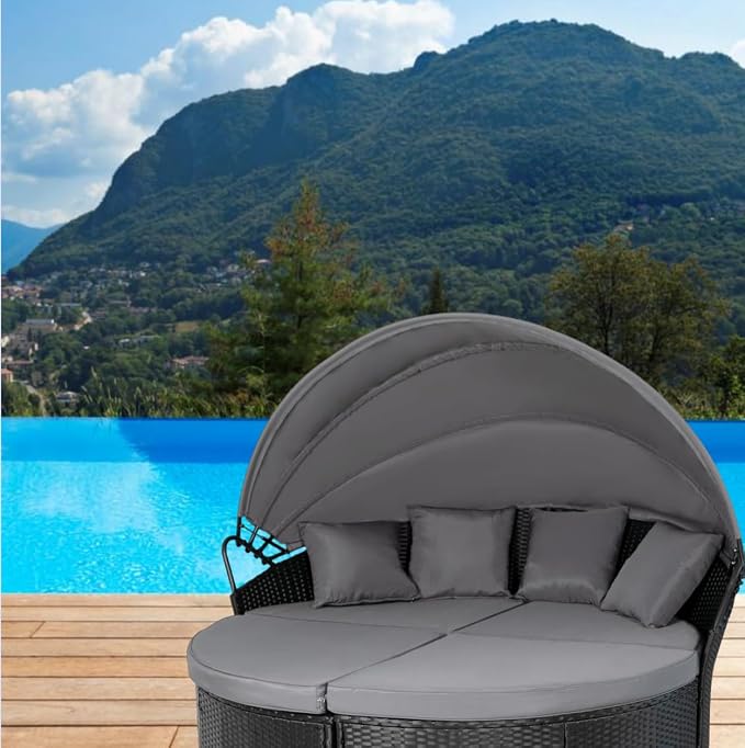 Outdoor Round Daybed Cushion Cover, Replacement Patio 66" Sun Bed 4 in 1 - Image 5