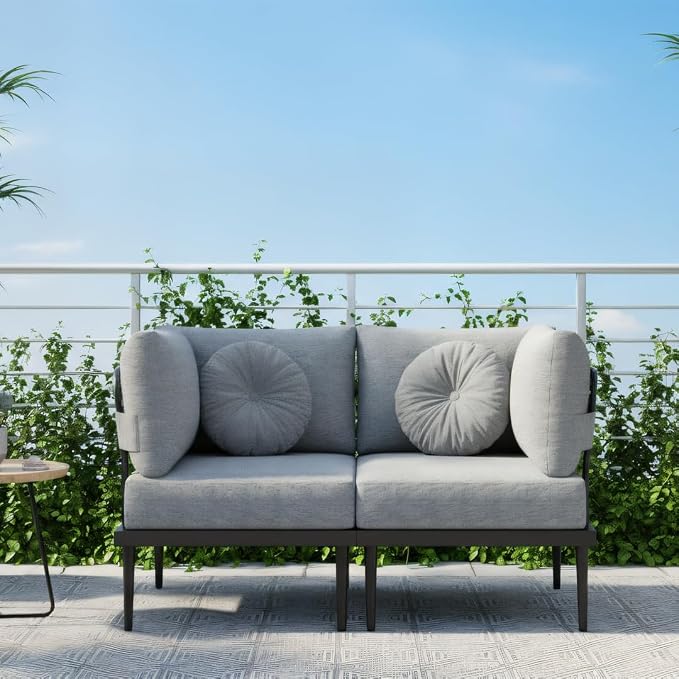 Sundale Outdoor 2 Pieces Metal Patio Furniture Set, Outdoor Sectional Sofa w/6 - Image 8