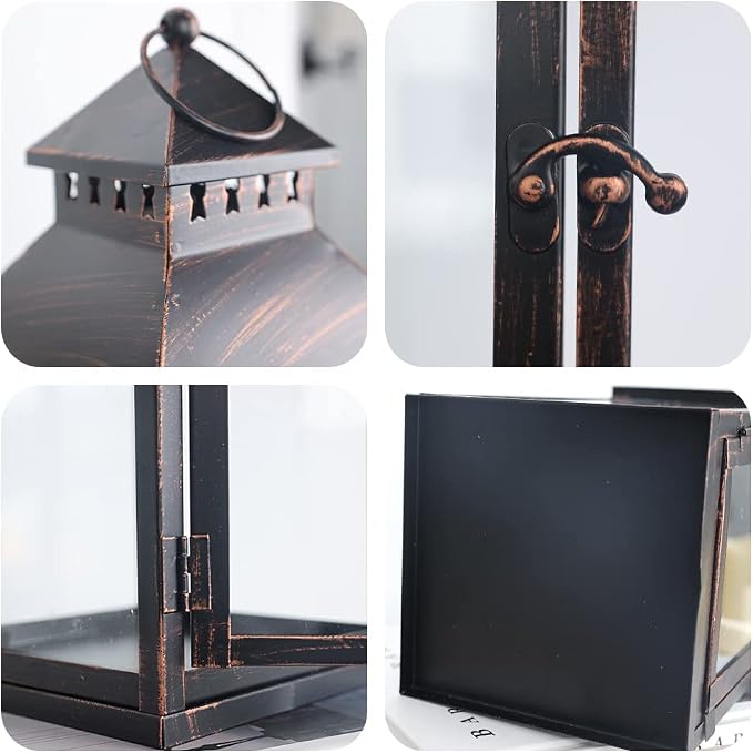 NEEDOMO Bronze Metal Lanterns Decorative Outdoor & Indoor, Candle Holder - Image 5