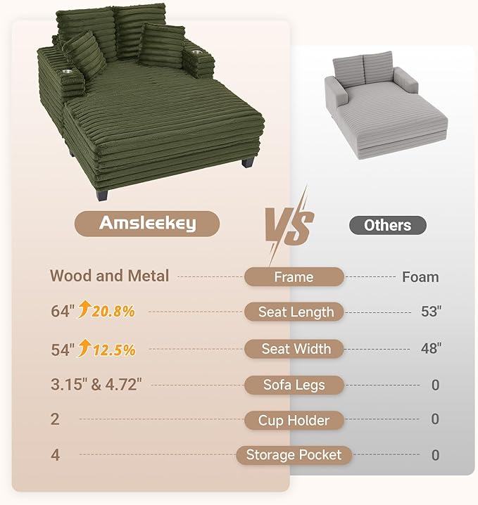 64" Chaise Lounge Chair Indoor, Oversized Sleeper Chair - Image 3