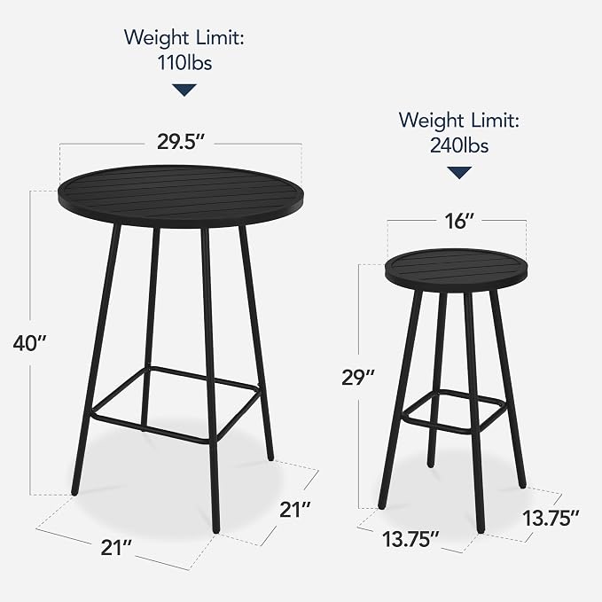 Best Choice Products 3-Piece Patio Dining Set, Bar Height, Outdoor Bistro Set - Image 2