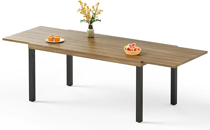 PHI VILLA Outdoor Metal Expandable Dining Table, Wood-Like Wrought Iron by PHIVILLAThepioneerofcomfortablehouseholdsupplies