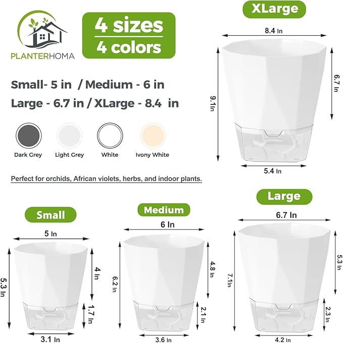 5 Pack Self Watering Pots for Indoor Plants, 5/6.7/8.4 Inches Self Watering - Image 4