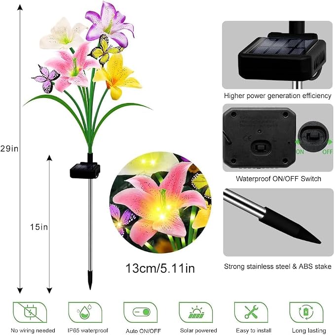 6 Pack Solar Garden Lights LED Solar Lilies Flower Lights, Yard Patio Pathway - Image 3