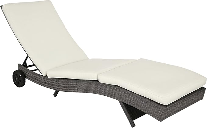Outsunny Wicker Chaise Lounge Chair Outdoor PE Rattan Cushioned Patio Sun by Outsunny