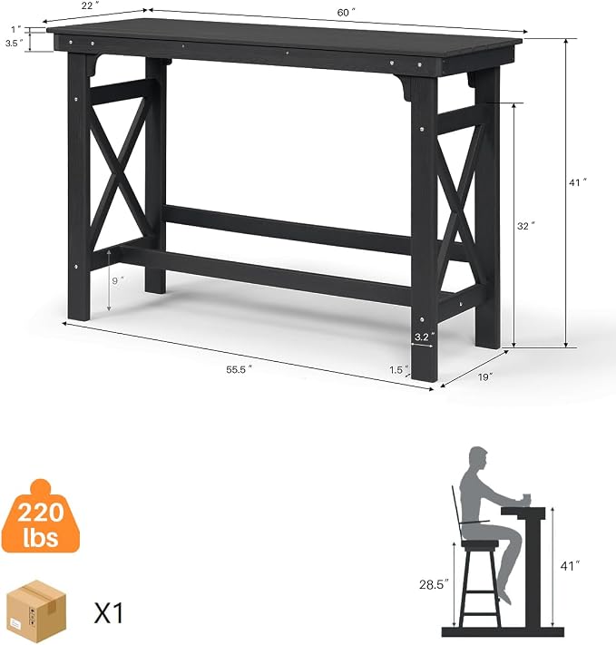 HDPE Patio Bar Table, Adirondack Outdoor Bar Height Table, HDPE Outside Pub - Image 3