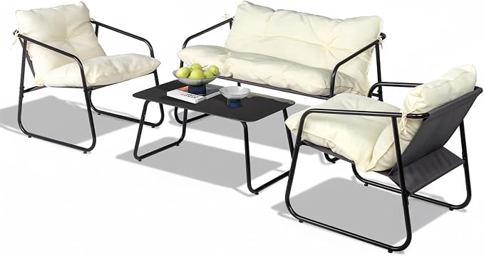 VINGLI 4 Piece Patio Conversation Set, Outdoor Furniture Set by VINGLI