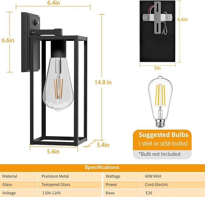 15'' Black Dusk to Dawn Outdoor Front Porch Lights - Image 6