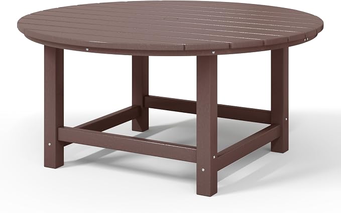 WestinTrends Malibu Low Outdoor HDPE Round Patio Coffee Table, Dark Brown - Image 9