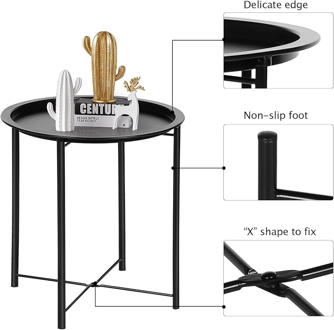 VECELO Side/End Table, Folding Round Metal Anti-Rust and Waterproof Outdoor or - Image 7